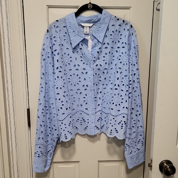 H&M Tops - Light Blue Eyelet Button-Up Blouse